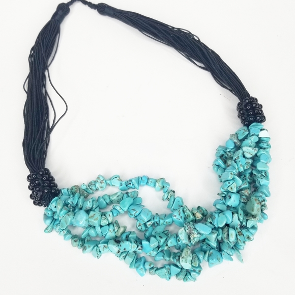 Six Strand Blue Howlite Chip & Cord Necklace EUC - Picture 6 of 8